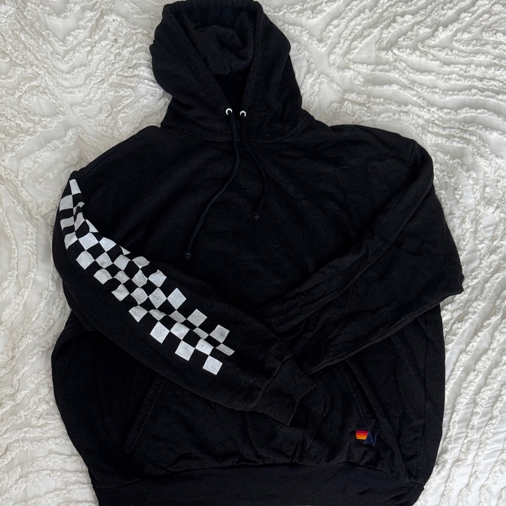 Aviator Nation Black Checkered Sleeve Hoodie